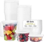 60-Set Deli Containers with Airtight Lids [20sets-8oz, 20sets-16oz, 20sets-32oz] - BPA-Free, Leakproof, Microwave, Dishwasher & Freezer Safe - Good for Meal Prep, Portion Control, and Food Storage