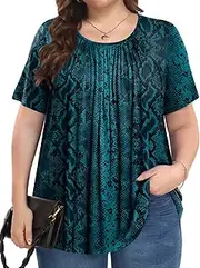 [PEVRL] Womens Plus Size Tunic Summer Short Sleeve Crew Neck Shirts Casual Loose Fit Blouses X-Large-5X-Large Green Solid