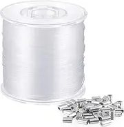 200 m Clear Invisible Hanging Wire Supports Up to 50 Pounds Strong Clear Nylon Thread for Beading Sewing Quilting Hanging Ornaments with About 50 Pieces Aluminum Crimping Loop Sleeve