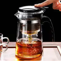 在飛比找ETMall東森購物網優惠-耐高溫飄逸杯泡茶壺家用茶具一鍵過濾泡茶杯茶水分離玻璃茶壺套裝