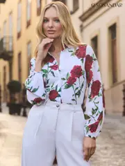 Sosandar White Rose Print Shirt (F52594) | $104