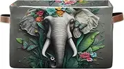 RPLIFE Elephant Flowers Butterflies Gray Fabric Storage Box, Collapsible Rectangle Organizing Bins Soft, Set of 2