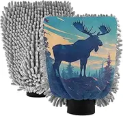 XYMZR Moose Landscape Rocky Absorbent Microfiber Car Wash Mitt, Funny Cute Anime Scratch Free for Cars Cleaning, Home Cleaning Mitts, 2 Pack, 10.24” L x 7.09” W