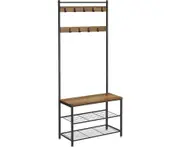 VASAGLE Coat Stand with Shoe Racks Walnut Brown/Black HSR041B41