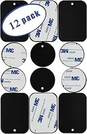 Universal Metal Plates with 3M Adhesive for All Magnetic Car Mounts, Cell Phone, Tablet Holder, Cradle-Less, Air Vent Mount, 6 Rectangular, 6 Round, Black