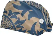 [WOSHJIUK] Working Hat 2 Pack Scrub Caps for Women,Tropical Painting Leaves Floral,Tie Back Cap Adjustable Scrub Hat