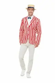 Smiffys 50725XL 20s Barber Shop Costume, Men, Red White, XL - Size 46-48