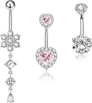 [MeiziQL] 14G Belly Button Ring Cute Pink Heart Belly Rings for Women Surgical Steel CZ Butterfly Dangle Belly Piercing Jewelry Heart-Butterfly-Flower
