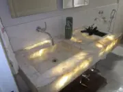 Bathroom Countertop, White Quartz Agate Countertop, Modern Interior Decor
