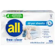 Fabric Softener Dryer Sheets for Sensitive Skin Free Clear 195 Count