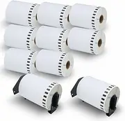 BETCKEY - Continuous Labels Replacement for Brother DK-22243 (102mm x 30.48m), Compatible with Brother QL Label Printers [10 Rolls + 2 Reusable Cartridges]
