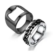2pcs Stainless Steel Bottle Opener Rings Set Spinner Chain Thumb Creative Beer B