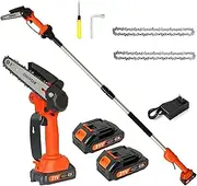 Cordless Pole Saw and Mini Chainsaw, 6 Inch 2-in-1 Long Reach Chainsaw, Telescopic Chainsaw with Chain and Battery, for Wood Cutting, Tree Trimming, Courtyard, Household