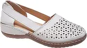 [Shot Case] Retro Hollow-Out Soft Leather Shoes,Vintage Flower Hollow Out Round Toe Flats, Casual Slip On Loafers Outdoor Walking Shoes for Women,White,US10/EU42