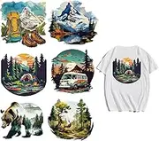 arricraft 6 Sheets Adventure Iron on Decals Patches, Shoes Bag Camping Car Iron on Stickers Mountain Forest Heat Transfer Stickers PET Washable Patches for DIY Clothes Decor, 7.8 inch(20cm) Long