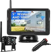 Wireless Reversing Camera System with 5 inch Split Screen, IP69K Waterproof Backup Camera with Night Vision, Support add 2nd Wireless Rear View Camera for Trailer, RV, Trucks, Farm Vehicle (AU)
