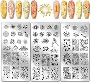 PH PandaHall 3pcs Fireworks Nail Stamping Plates, Celebration Fireworks Nail Stamper Holiday Nail Art Stencils Print Nail Stencils Stainless Steel Nail Image Plate for Nail Art Design Manicure Salon
