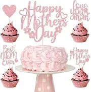 13Style Happy Mothers Day Cake Topper Acrylic Cake Topper Mothers Day Cupcake Topper Heart Shaped Cake Picks Cake Accessories for Birthday Mother Day Cake Decoration Party