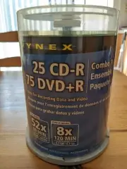 NEW DYNEX Combo Pack 25 CD-R 75 DVD+R Blank Disc Total 100 Discs Sealed
