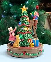 Moments in Time Christmas Music Box with LED Lights and Christmas Music Children Decorating a Christmas Tree with Their Dog- Battery Operated (Not Included)