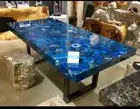 Blue Agate Round Coffee Bar Table Top, Natural Agate Table, Home Decor Interior