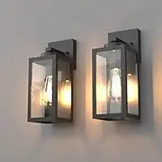 2Pack Outdoor Wall Lights, Exterior Light Fixture IP44 Wall Mount Lights for Garden, Entryway, Hallway, Garage, Matt Black