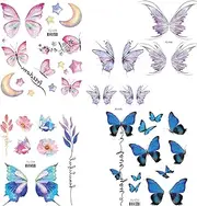 JUMOUR 5 Sheets Glitter Butterfly Wings Temporary Tattoos, Whimsical Fantasy, Waterproof, All Ages, Kid, Colorful