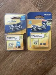 BROTHER M-231 P-TOUCH LABELING TAPE 1/2" BLACK ON WHITE. PACKAGE OF 2 TAPES