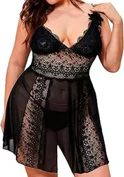 [Generic] Corset Lingerie for Women Fishnet Fashion Women Plus Size Underwear Lace Lingerie Mesh Cloth V Collar Pajamas Fashion Women Plus Vintage Negligee Large