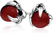 [Bling Jewelry] Gothic Punk Rocker Biker Jewelry Aqua Blue Translucent Ball Orb Dragon Claw Stud Earrings For Men For Women Silver Tone Black Oxidized Stainless Steel