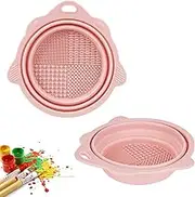 2 Pack Foldable Paint Brush Cleaner Washer, Cleaning Rinse Cup for Acrylic, Watercolor, Oil, Gouache Painting, Cleaner for Powder Puffs, and Sponges (Pink)