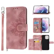MCC For Samsung Galaxy S21 Wallet Case Cover Extra Card Slots w/ Strap G991 [Pink]
