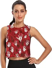 [ODAWA] Halloween Hand Prints Red Womens Crop Top Workout Running Shirts Loose Tee Tops Sizes S-2XL