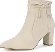 [Perphy] Pointed Toe Bow Block Heel Ankle Boots for Women