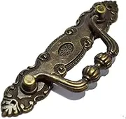 4 Pcs Bronze Ring Drawer Pulls Vintage Decorative Handles Antique Floral Knobs with Screws for Furniture Cabinet Cupboard Dresser Wooden Case Box (Disk Length:4", Mounting Hole Space:3-1/4")