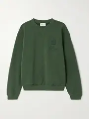 [FRAME] FRAME - + Ritz Paris Embroidered Cotton-blend Jersey Sweatshirt - Green - small small Green