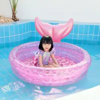 在飛比找蝦皮商城精選優惠-充氣美人魚水池家用兒童寶寶粉色圓形游泳池漂浮氣墊洗澡盆