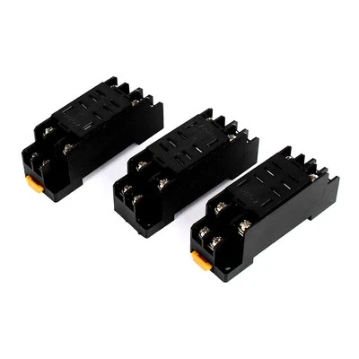 PTF08A 8 Terminal 35mm DIN Rail Mounted Power Relay Socket Base Holder 3Pcs