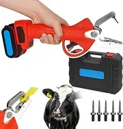 Electric Ear Tag Pliers, Livestock Tag Attachment Tool, with 5 Ear Needle, Battery Operated, Automatic Rebound, for Cattle, Pigs, Sheep, Cows(26 * 8 * 33cm),Red