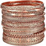 [ENSOUL] Flower Mixed Metal Aztec African Indian Vintage Bangle&Bracelets for Women Set of 19/2.68" Dia