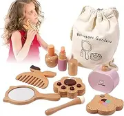 Wooden Makeup Toy Set, Early Learning Playset for Girls, Wood Material Pretend Play Beauty Makeup Kit with Styling Tools and Cosmetics for 4-6 Years Old Girls, Complete Kit