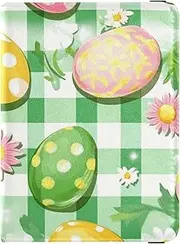 [Amooorous] Easter Day Floral Green Leather decorative travel wallet womens passport holder Travel Documents Organizer Protector Badge ID Vaccine Card Holder Wallet Waterproof, Easter day Floral green, 1 size