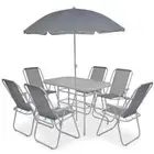 NNEVL 8 Piece Outdoor Dining Set Steel and Textilene Grey
