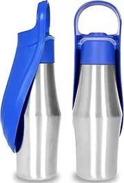 750ml/26oz Stainless Steel Pet Water Bottle - Leakproof Travel Water Dispenser for Dogs & Cats with Portable Water Bowl - Design for Hiking, Walking, Camping & Outdoor (Blue, 750ML)