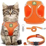 Cat Harness and Lead Set, Adjustable Escape Proof Vest, Soft Cat Collar Mesh Vest with Reflective Strips and Anti-Lost Pendant for Cat Kitten Puppy Small Pets Walking Outdoor Activity
