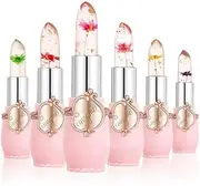 Crystal Jelly Flower Lipstick, Color Changing Lipstick, 6Pcs Long Lasting Lip Balm Moisturizer, Lip Gloss Makeup Set, For Women Girls Girlfriend