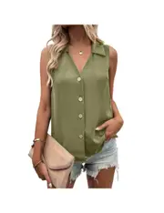 Womens Sleeveless Collar Tank Shirt - Green