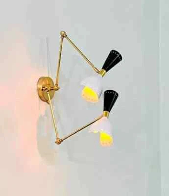 Mid Century Modern Raw Brass Sputnik Wall chandelier 2 Arm Light Fixture.
