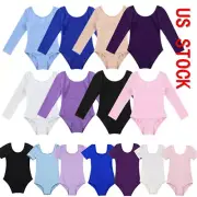 Girls Leotards Cotton Ballet Dance Unitards Gymnastics Long Sleeves Jumpsuits