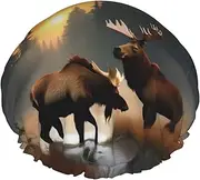 Deer Bear Moose Print Shower Cap For Women Men Reusable Lightweight Soft Bath Hair Cap With Elastic Band